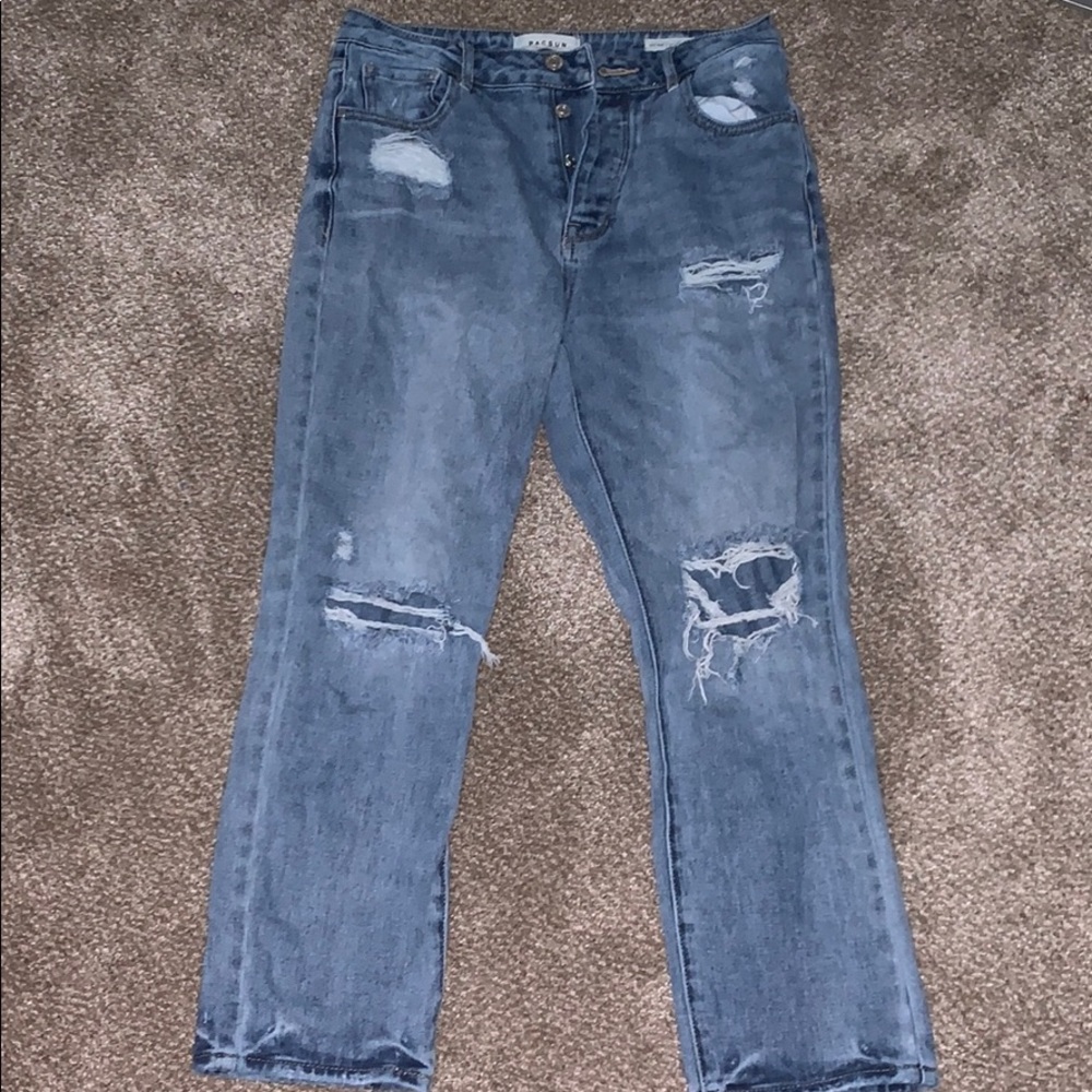 PACSUN medium wash distressed mom jeans